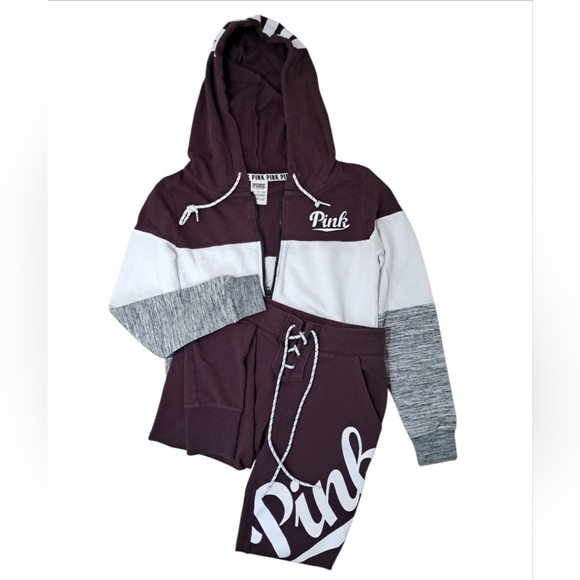 Victoria's Secret PINK Logo Colorblock Full Zip Hoodie and Joggers Set Size XS - Picture 1 of 16